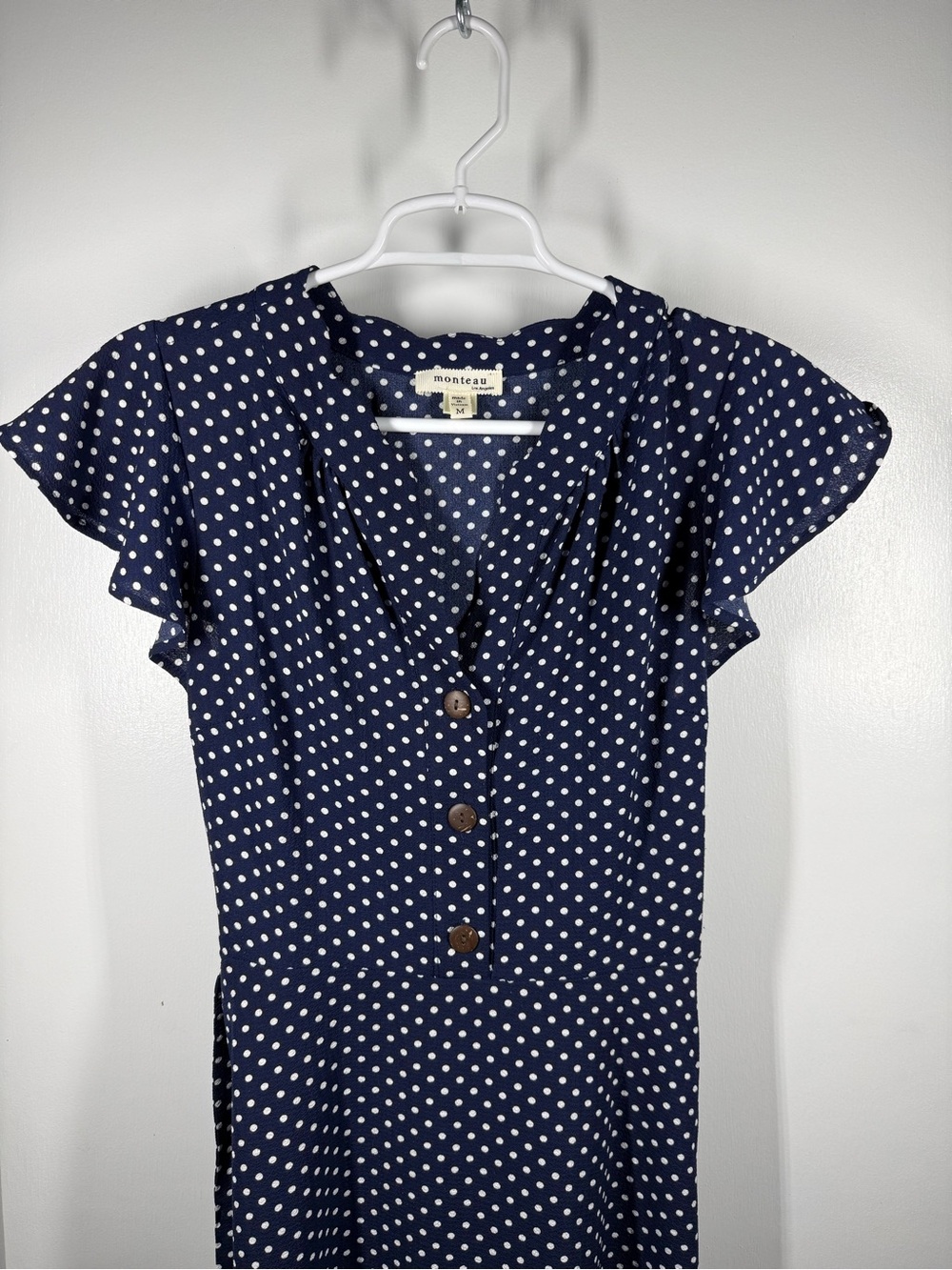 Monteau Navy Polka Dot Flutter Sleeve Tie Waist Dress - Picture 5 of 12